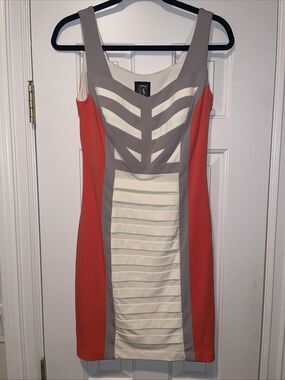 Jax Woman’s Sleeveless Dress Mini Orange White Grey Size 4